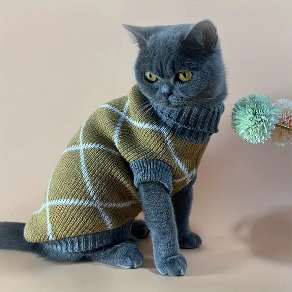 Fashion Khaki and Grey Pet Sweater for Cats or Dogs  NWT - Picture 1 of 7